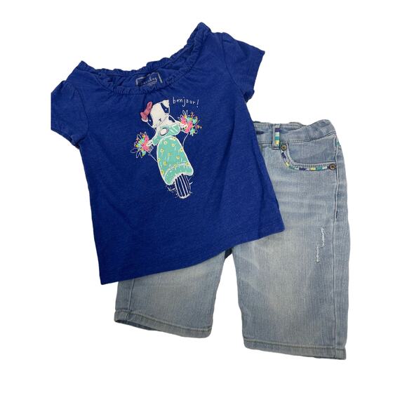Cherokee Levi's Girls' Blue Graphic Shirt & Denim Jean Shorts Outfit Size 5T/6X - Picture 1 of 7